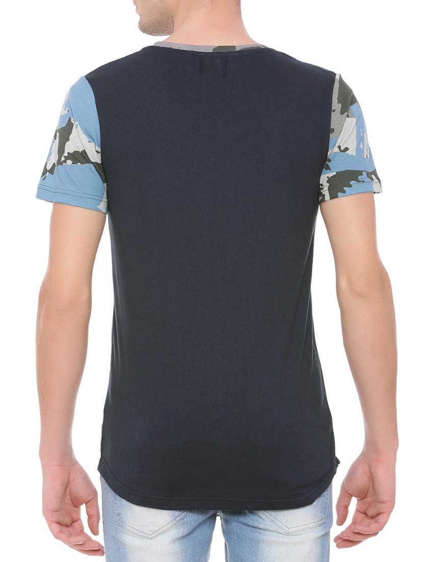 blue cotton chest print t-shirt - 14633631 - Zoom Image - 3