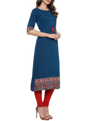 turquoise a-line kurta with tassels - 14633761 - Standard Image - 2
