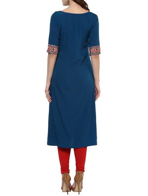 turquoise a-line kurta with tassels - 14633761 - Standard Image - 3