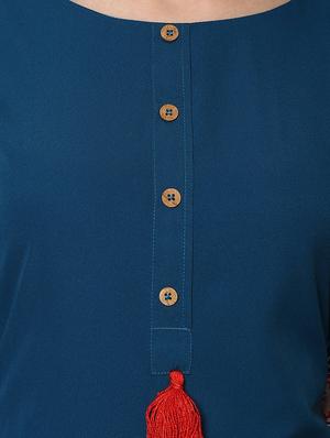 turquoise a-line kurta with tassels - 14633761 - Standard Image - 4