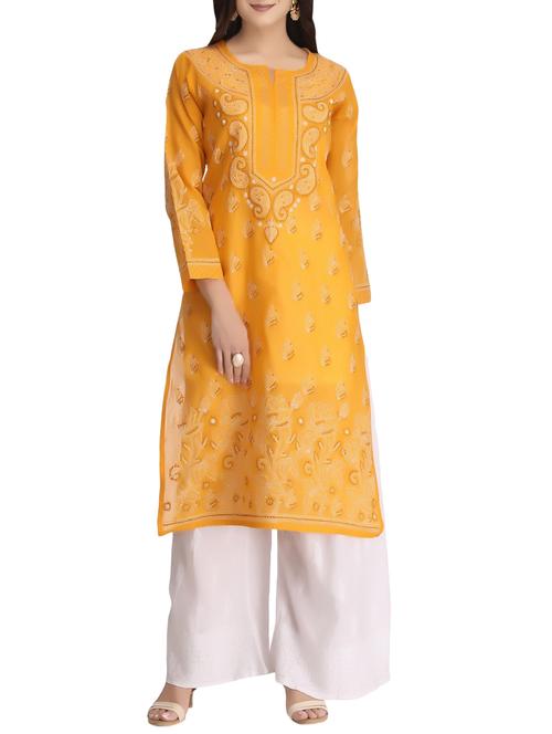 ada mustard cotton straight kurta - 14636521 - Standard Image - 1
