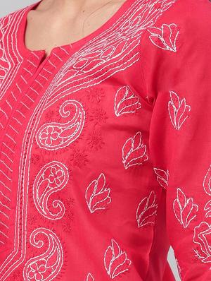 ada red cotton straight kurta - 14636604 - Standard Image - 5