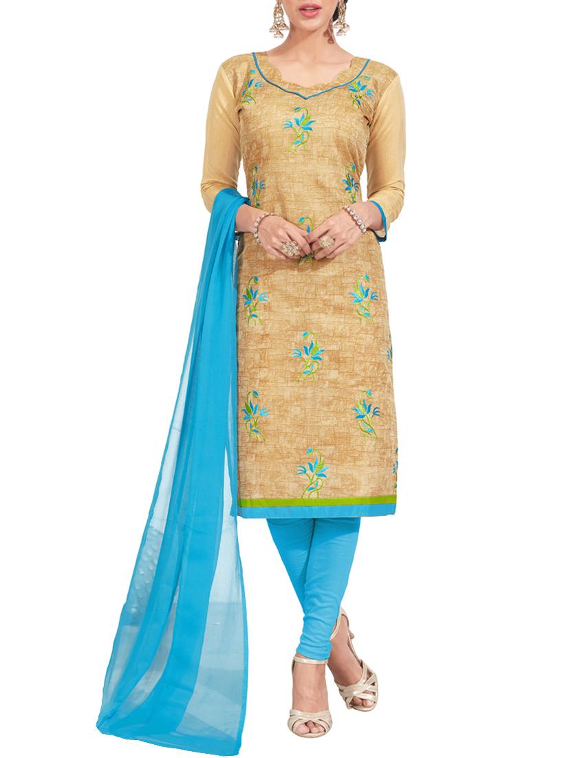 beige chanderi cotton churidaar suits dress material - 14637510 - Zoom Image - 1