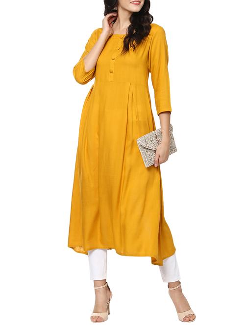 yellow rayon flared kurta - 14638050 - Standard Image - 1