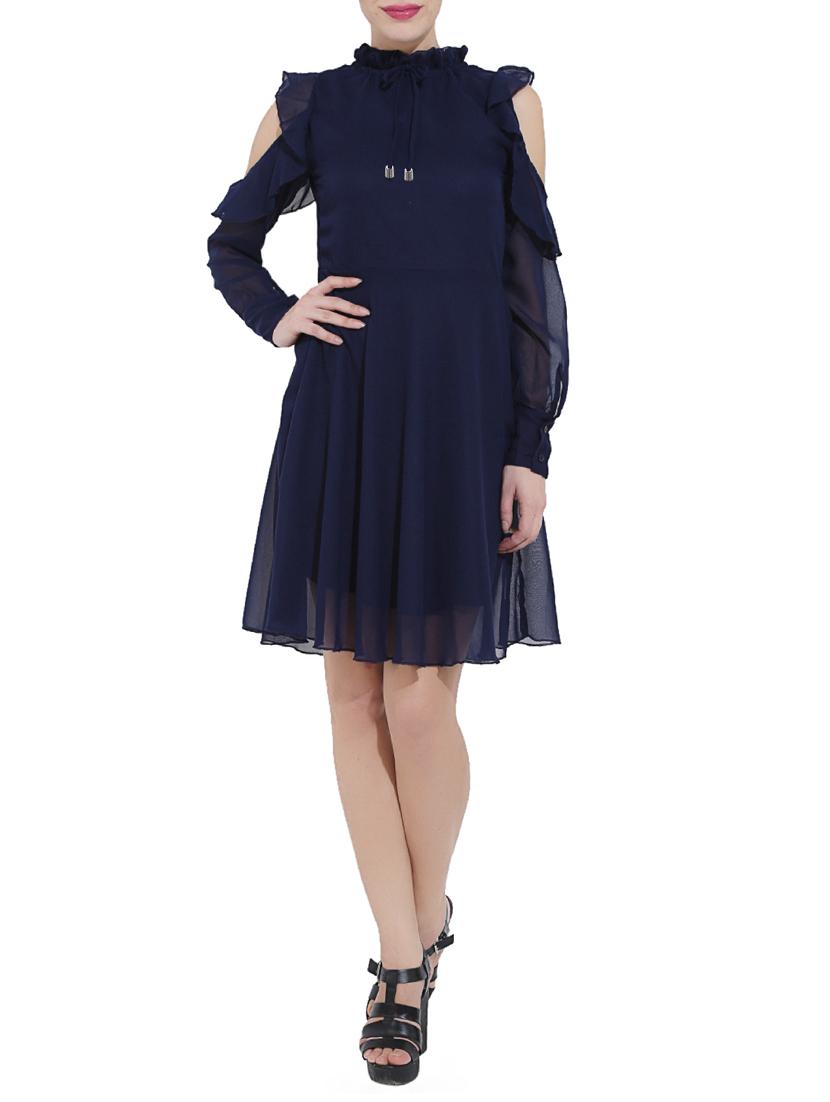tie up mock neck flared dress - 14639596 - Zoom Image - 1