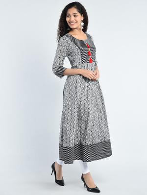 black cotton anarkali kurta - 14641420 - Standard Image - 2