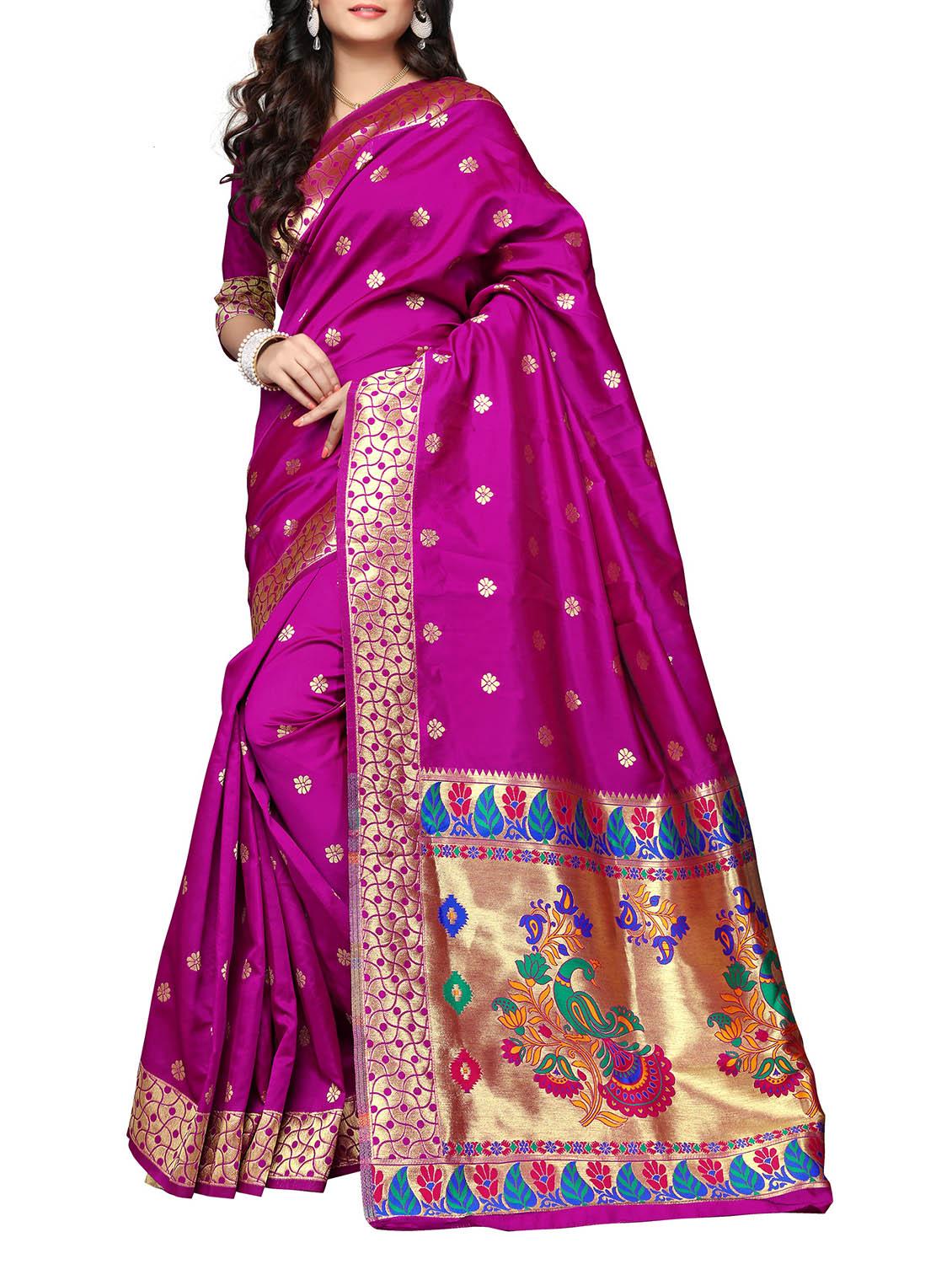 pink jacquard saree with blouse - 14642035 - Zoom Image - 1