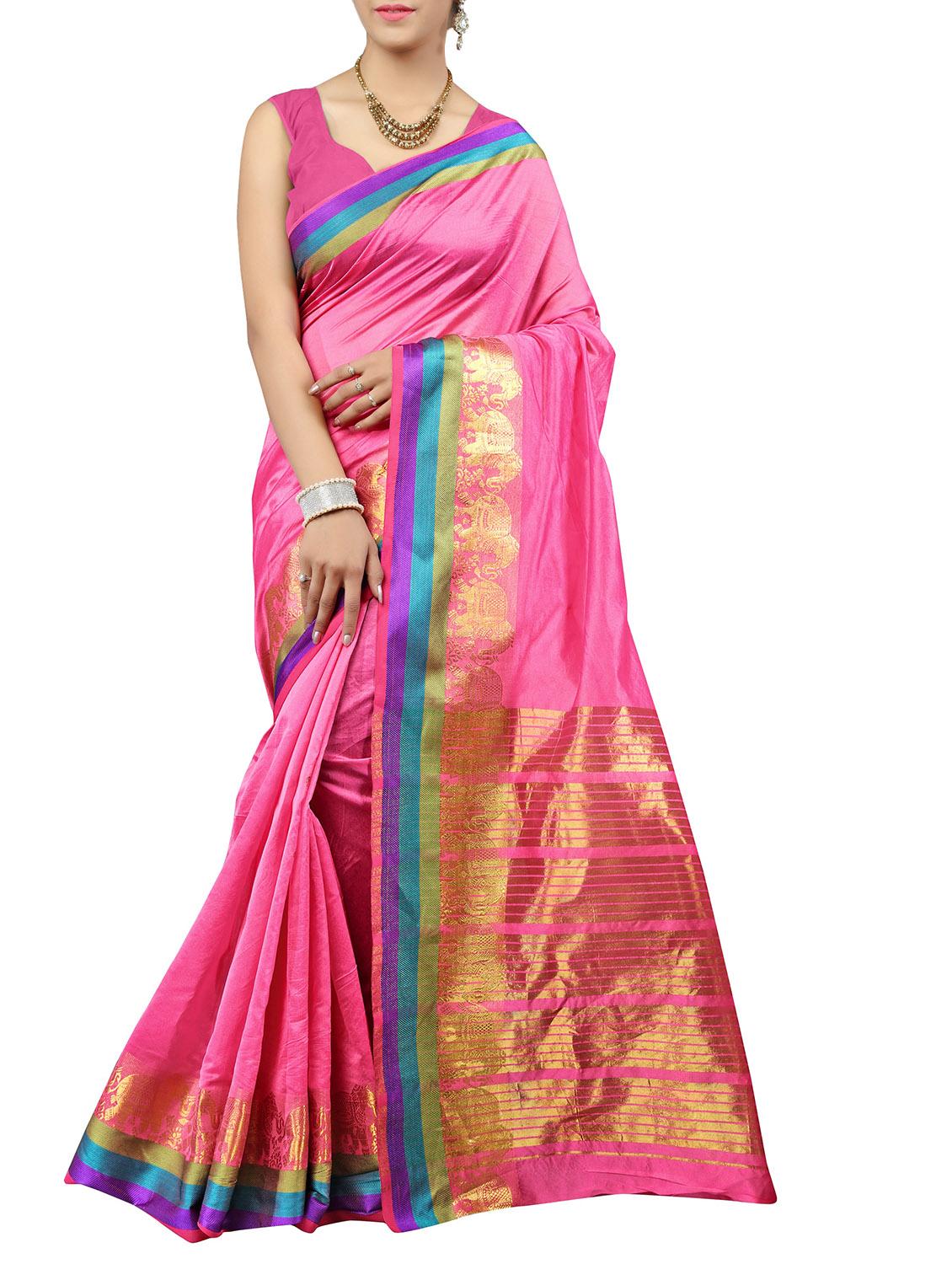 pink jacquard saree with blouse - 14642036 - Zoom Image - 1