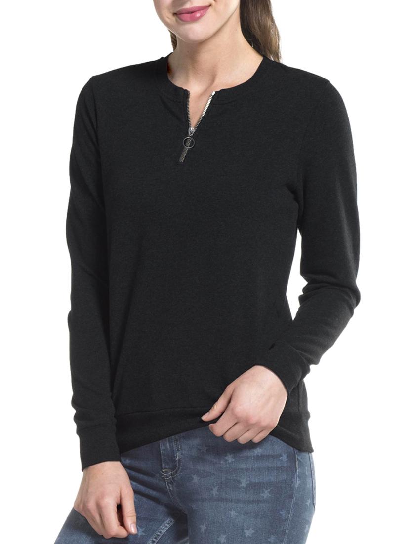 notch neck solid sweatshirt - 14643147 - Zoom Image - 1