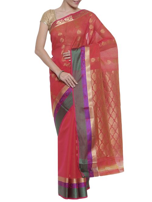 The Chennai Silks red woven saree with blouse - 14644263 - Standard Image - 1