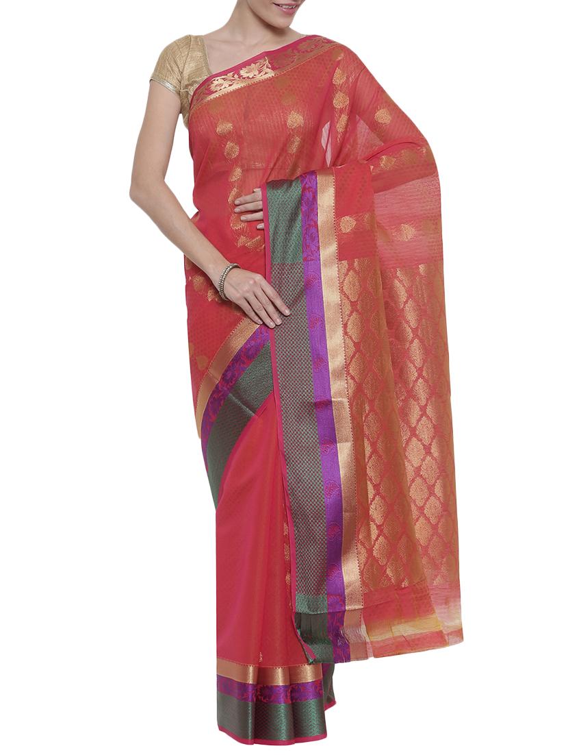 The Chennai Silks red woven saree with blouse - 14644263 - Zoom Image - 1