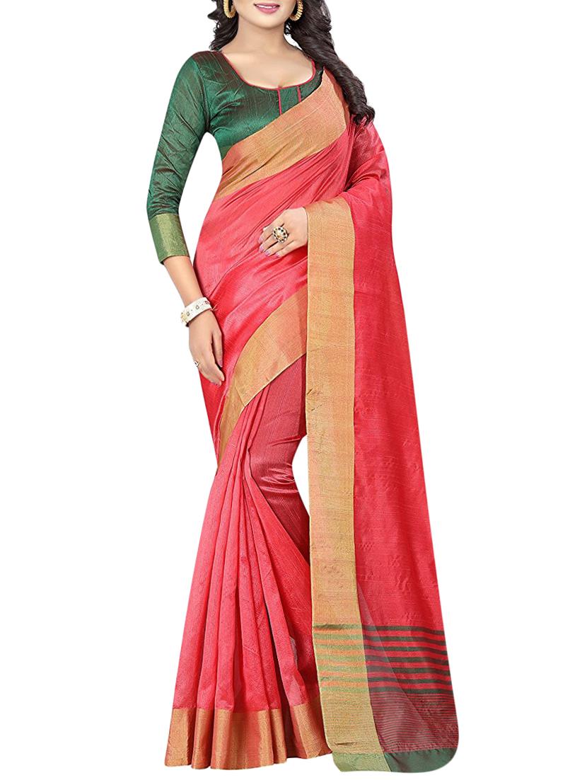 red cotton bordered saree with blouse - 14645067 - Zoom Image - 1