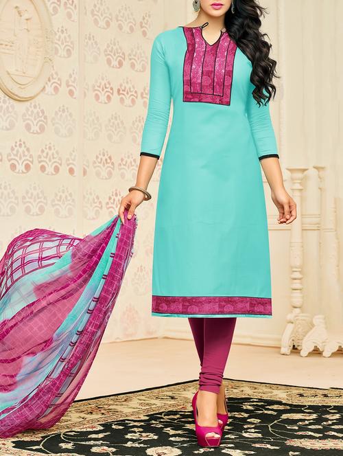 blue cotton churidaar suits unstitched suit - 14645395 - Very Small Image - 1