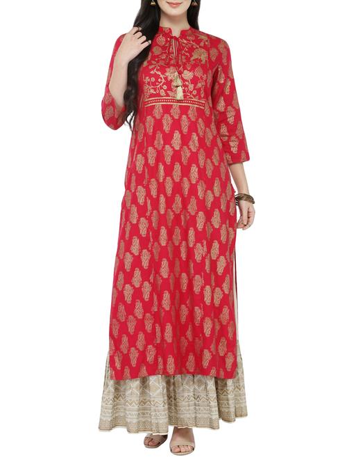 red rayon printed straight kurta - 14646583 - Standard Image - 1
