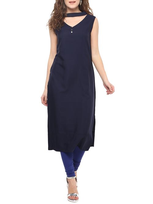 navy blue straight solid kurta - 14651453 - Very Small Image - 1