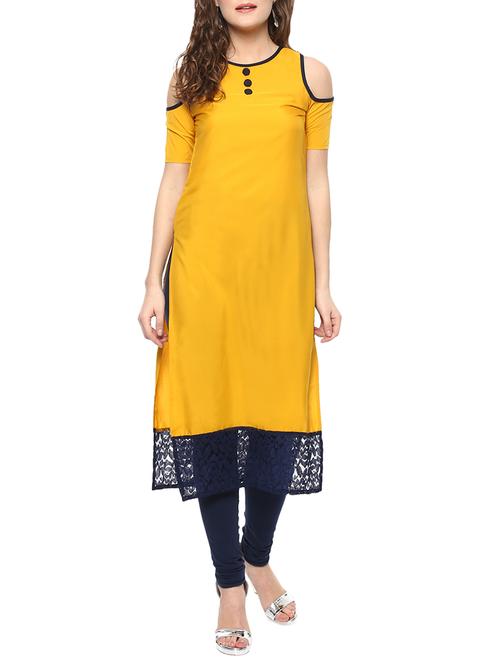 yellow poly crepe straight kurta - 14651456 - Standard Image - 1