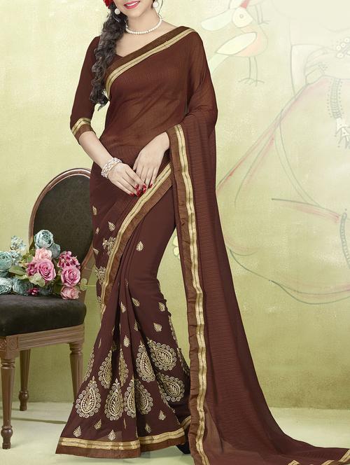 Gold embroidered saree with blouse - 14654394 - Standard Image - 1