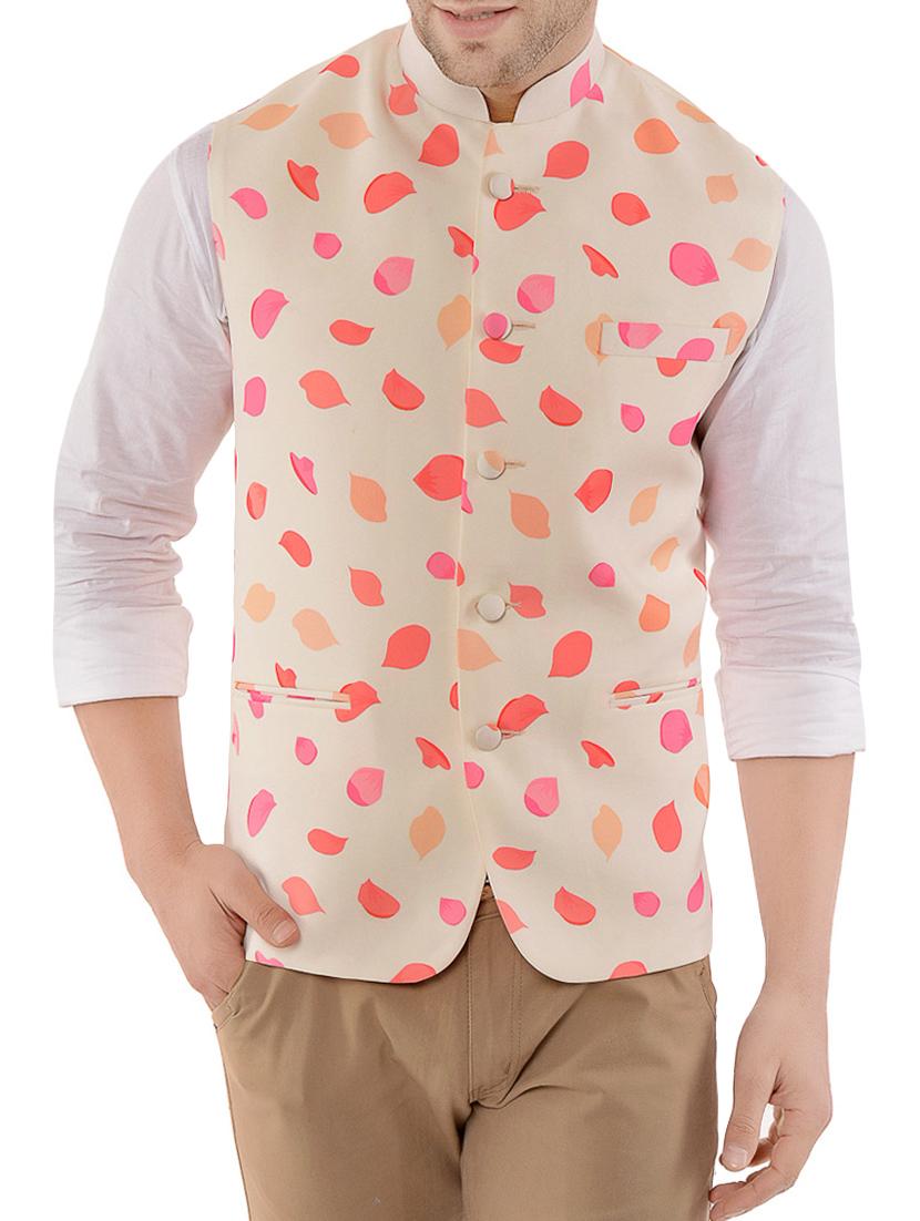 beige silk blend nehru jacket - 14654436 - Zoom Image - 1