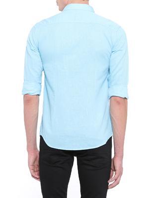 aqua blue cotton casual shirt - 14655608 - Standard Image - 3