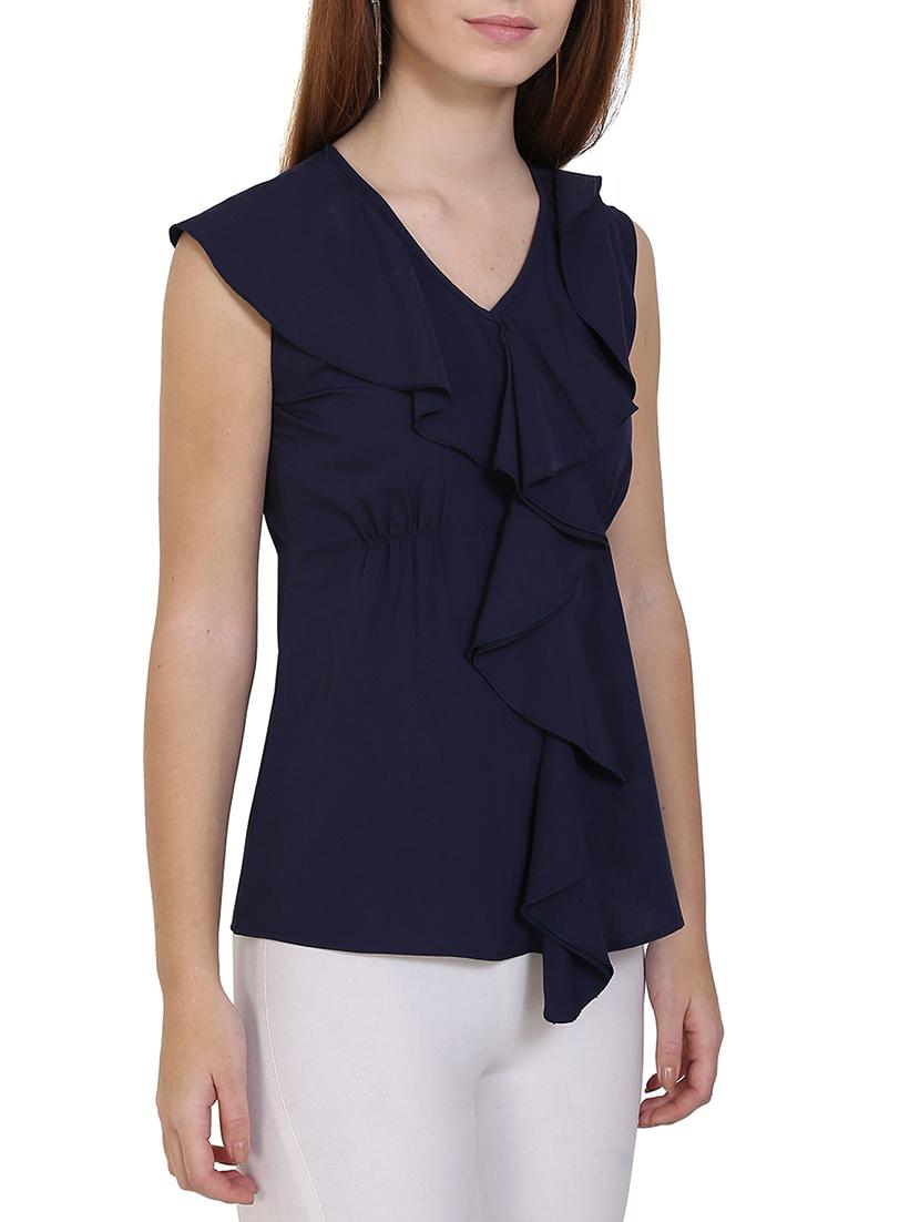 navy blue ruffle top - 14658600 - Zoom Image - 2