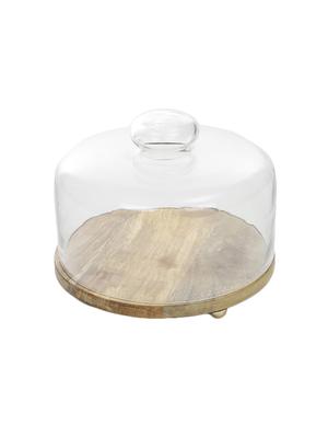 wooden cake platter with glass dome - 14661587 - Standard Image - 3