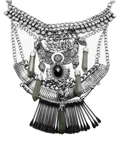 silver metal statement necklace - 14661896 - Standard Image - 1