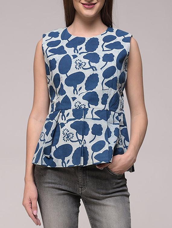 simply kitsch blue dabu cotton peplum top - 14665365 - Zoom Image - 1