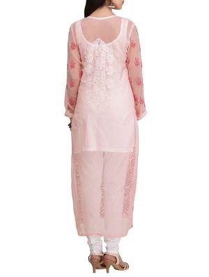 ada pink faux georgette straight kurta - 14667458 - Standard Image - 3