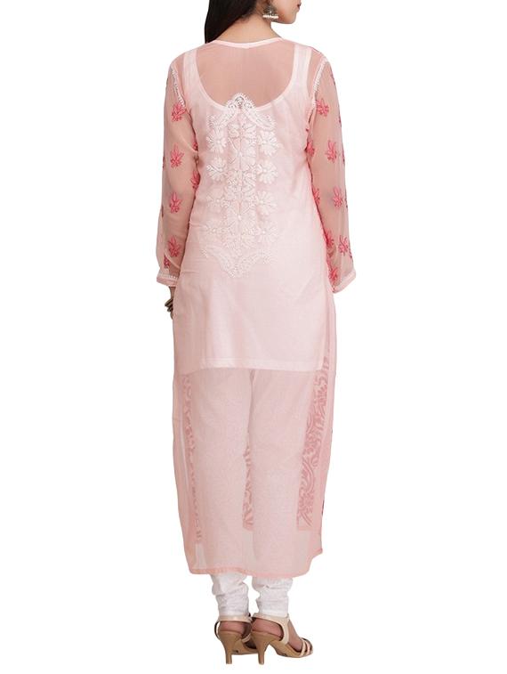 ada pink faux georgette straight kurta - 14667458 - Zoom Image - 3