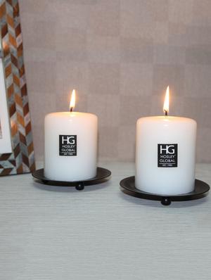 white pillar candles with black iron candle stand ( set of -2 ) - 14668034 - Standard Image - 3
