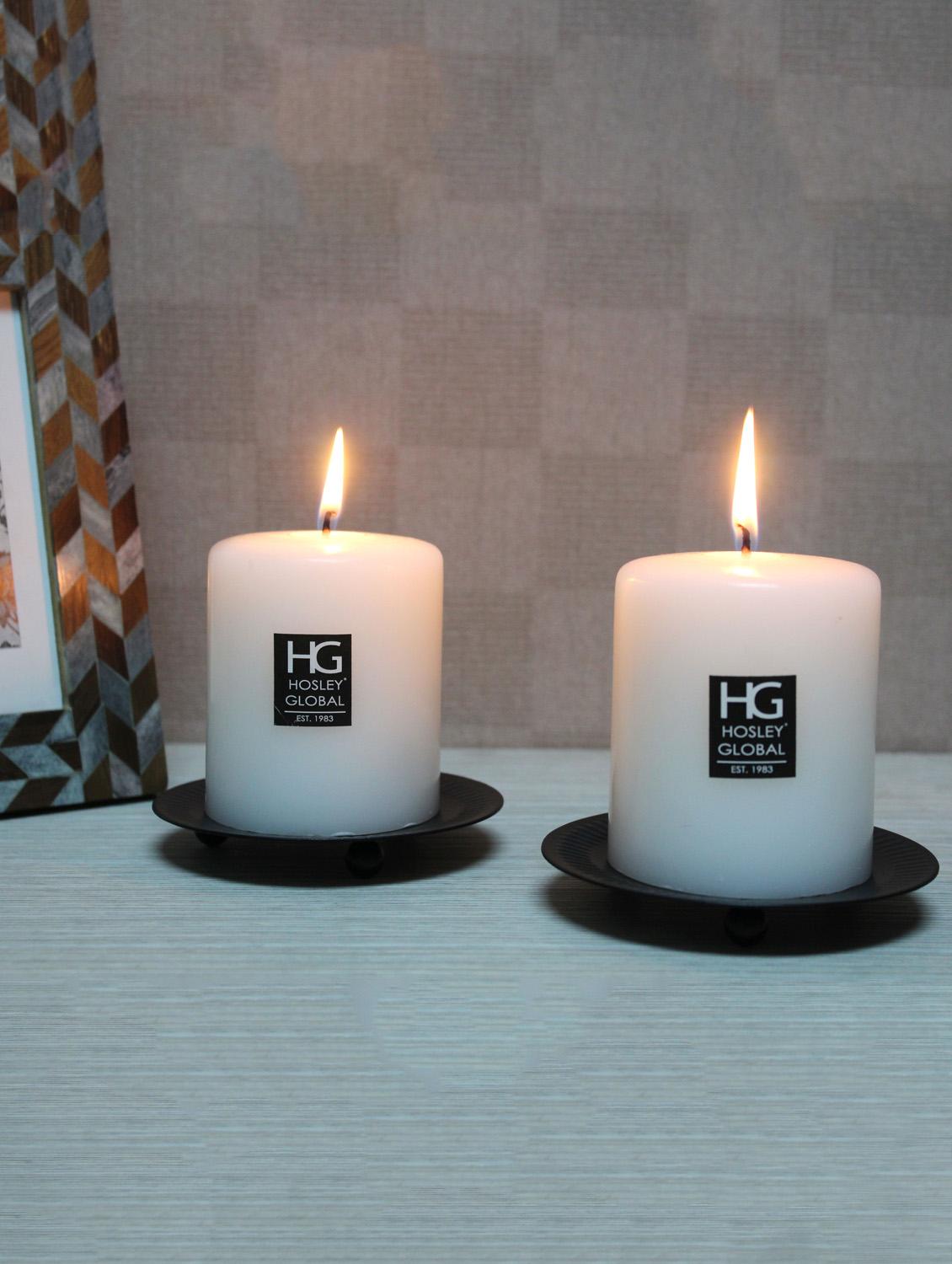 white pillar candles with black iron candle stand ( set of -2 ) - 14668034 - Zoom Image - 2