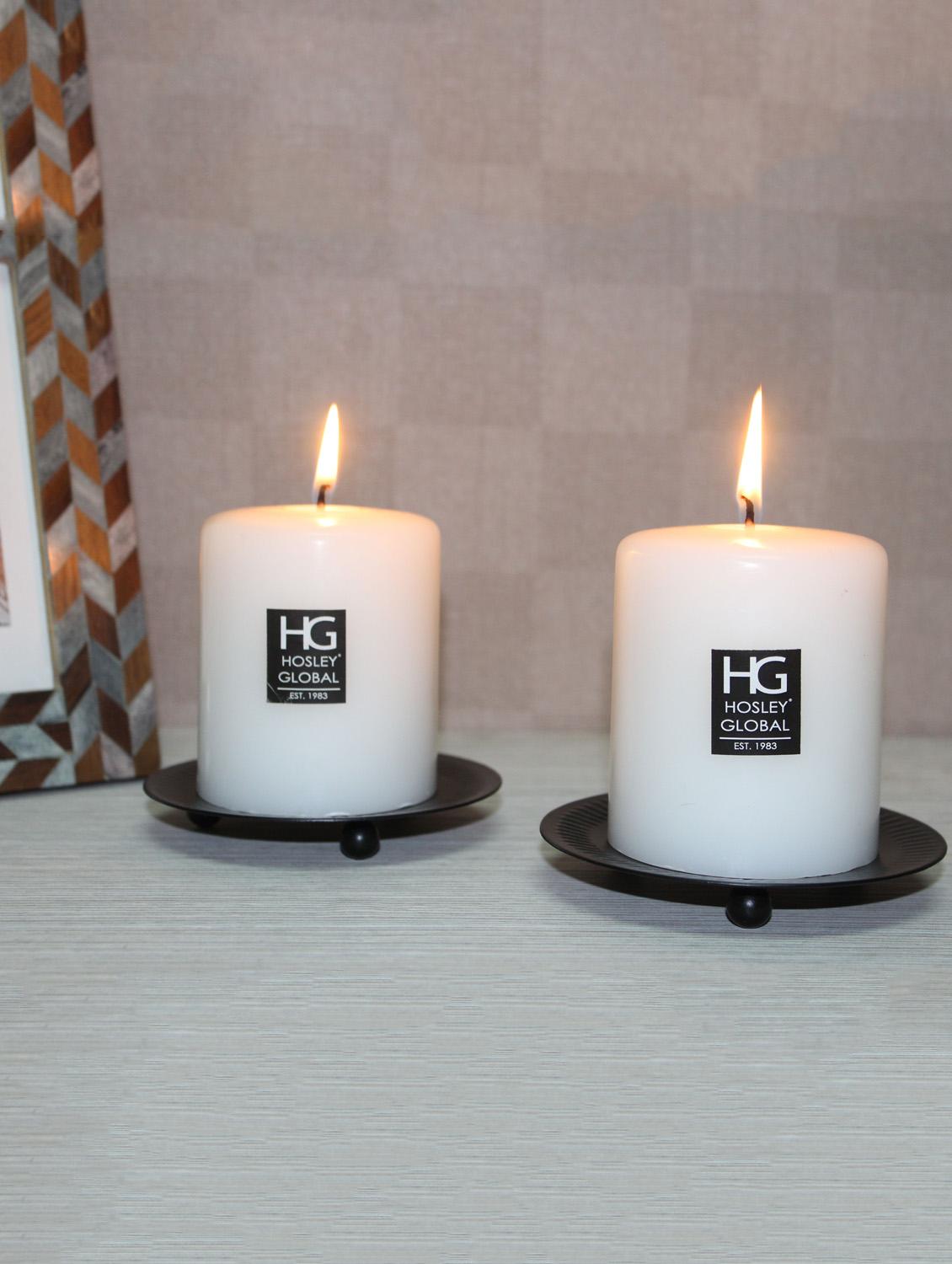 white pillar candles with black iron candle stand ( set of -2 ) - 14668034 - Zoom Image - 3