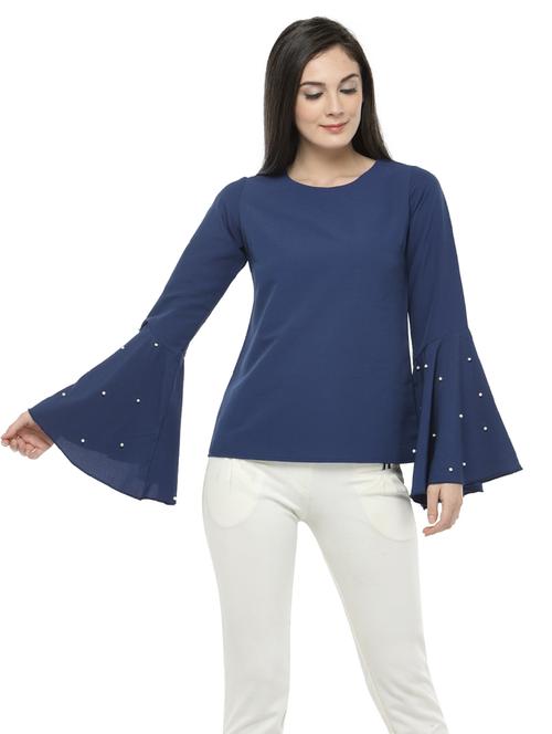 bell sleeved pearl embellished top - 14668801 - Standard Image - 1
