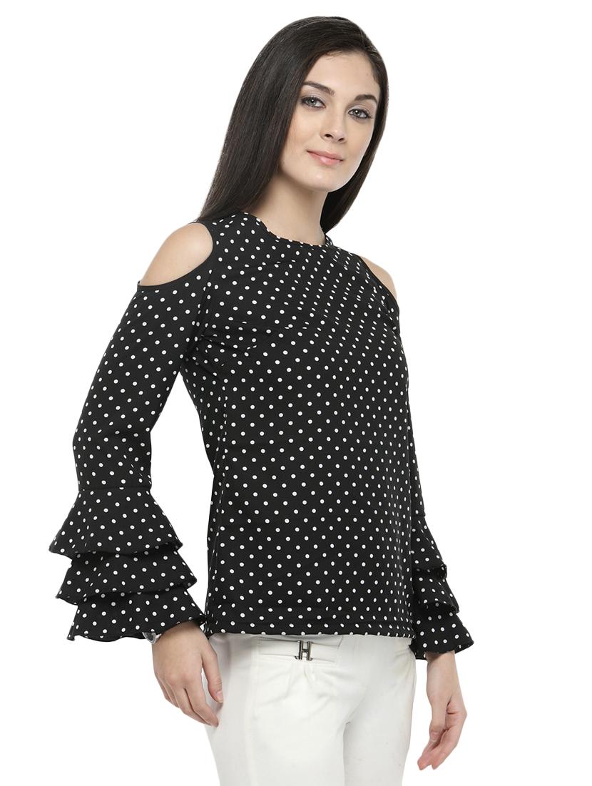 cold shoulder bell sleeved polka dot top - 14668822 - Zoom Image - 2