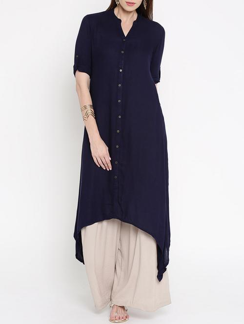 blue rayon asymmetric kurta - 14669127 - Very Small Image - 1