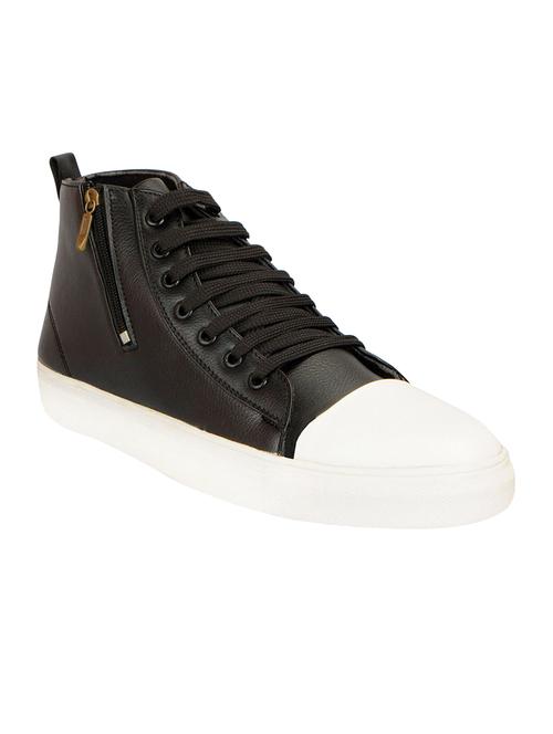 black leatherette lace up sneaker - 14670212 - Standard Image - 1