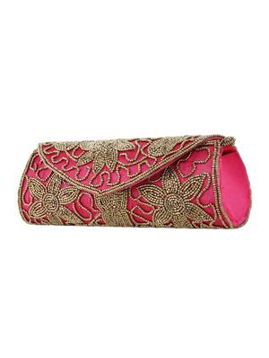 pink satin fold over clutch - 14670906 - Standard Image - 4