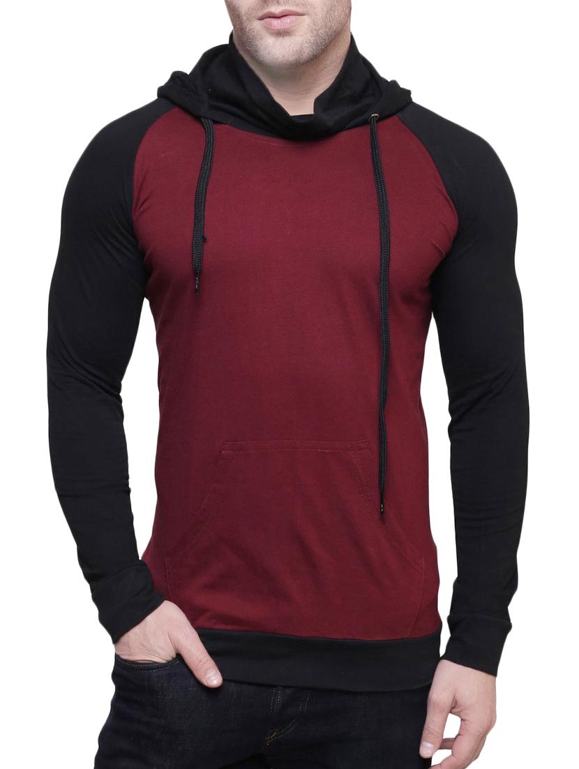 maroon cotton color block t-shirt - 14671522 - Zoom Image - 1