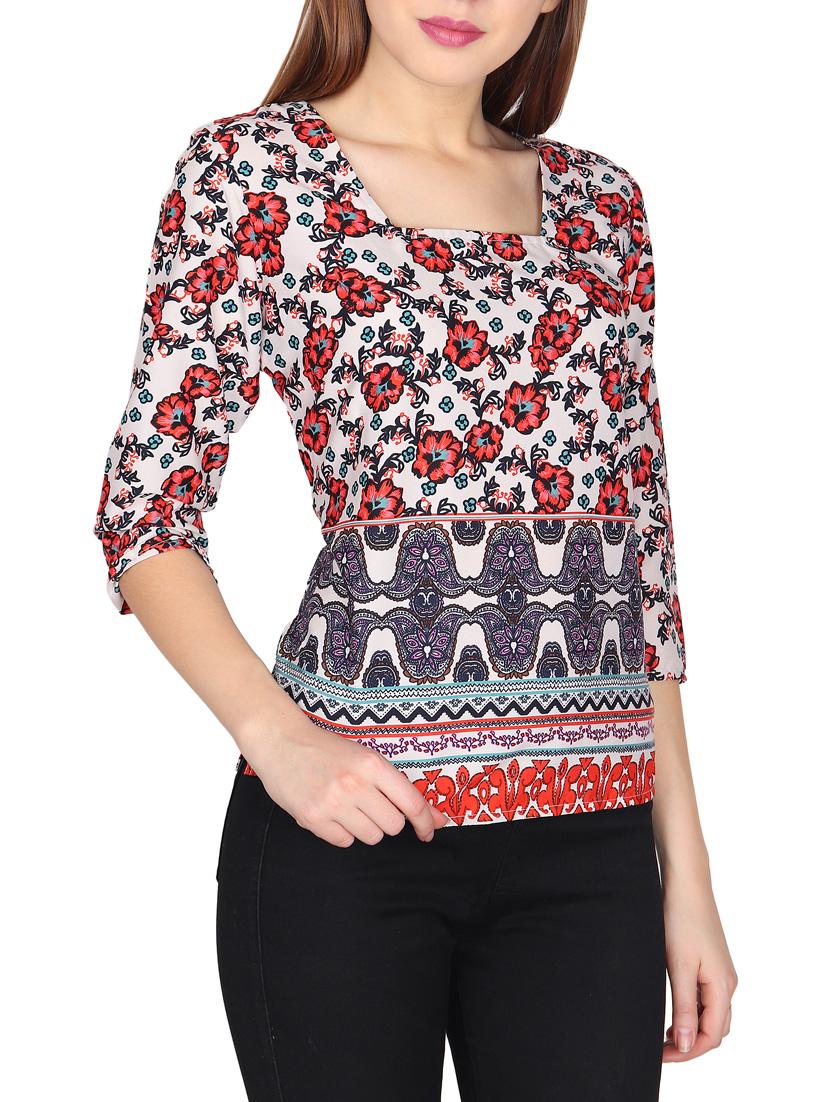 red casual printed top - 14676916 - Zoom Image - 1
