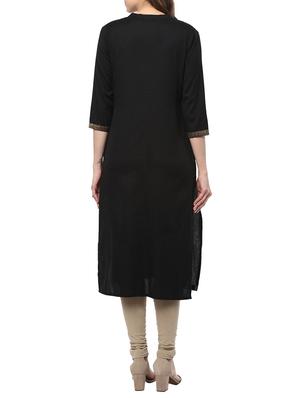 black cotton straight kurta - 14677173 - Standard Image - 3