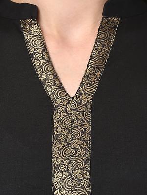 black cotton straight kurta - 14677173 - Standard Image - 4