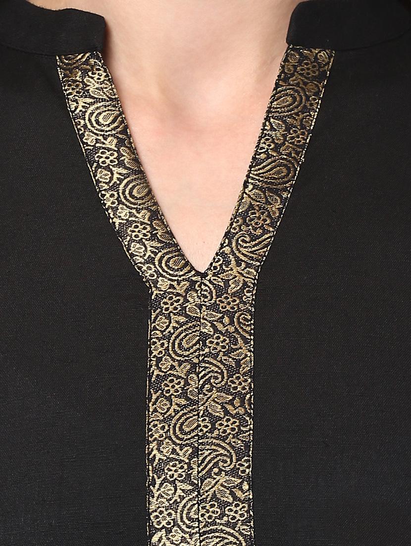 black cotton straight kurta - 14677173 - Zoom Image - 4