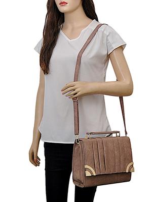 brown leatherette messenger sling bag - 14680728 - Standard Image - 5