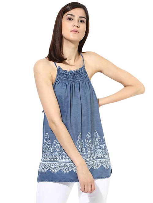 smocking detail denim top - 14680775 - Standard Image - 1