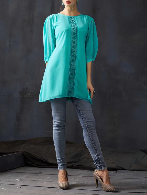 green georgette aline kurti - 14681351 - Standard Image - 1