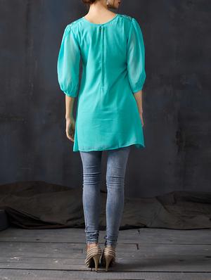 green georgette aline kurti - 14681351 - Standard Image - 3