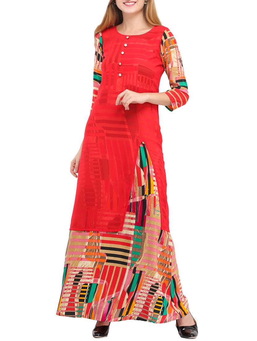 red viscose layered kurta - 14681423 - Zoom Image - 1