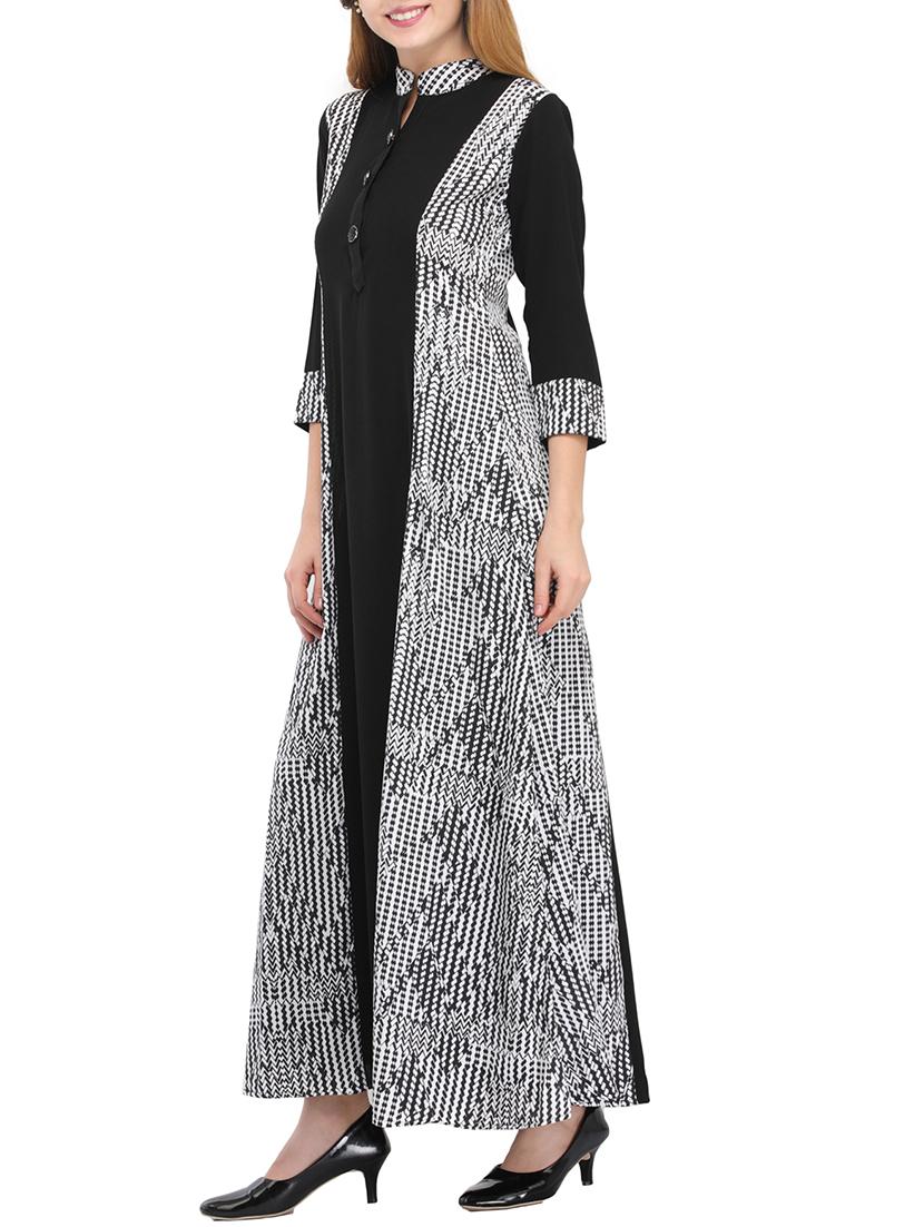 black viscose a-line kurta - 14681425 - Zoom Image - 2