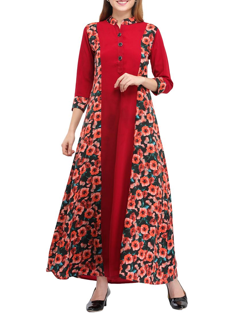 maroon viscose a-line kurta - 14681426 - Zoom Image - 1