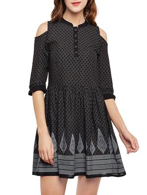 black cotton fit & flare dress - 14681661 - Standard Image - 2
